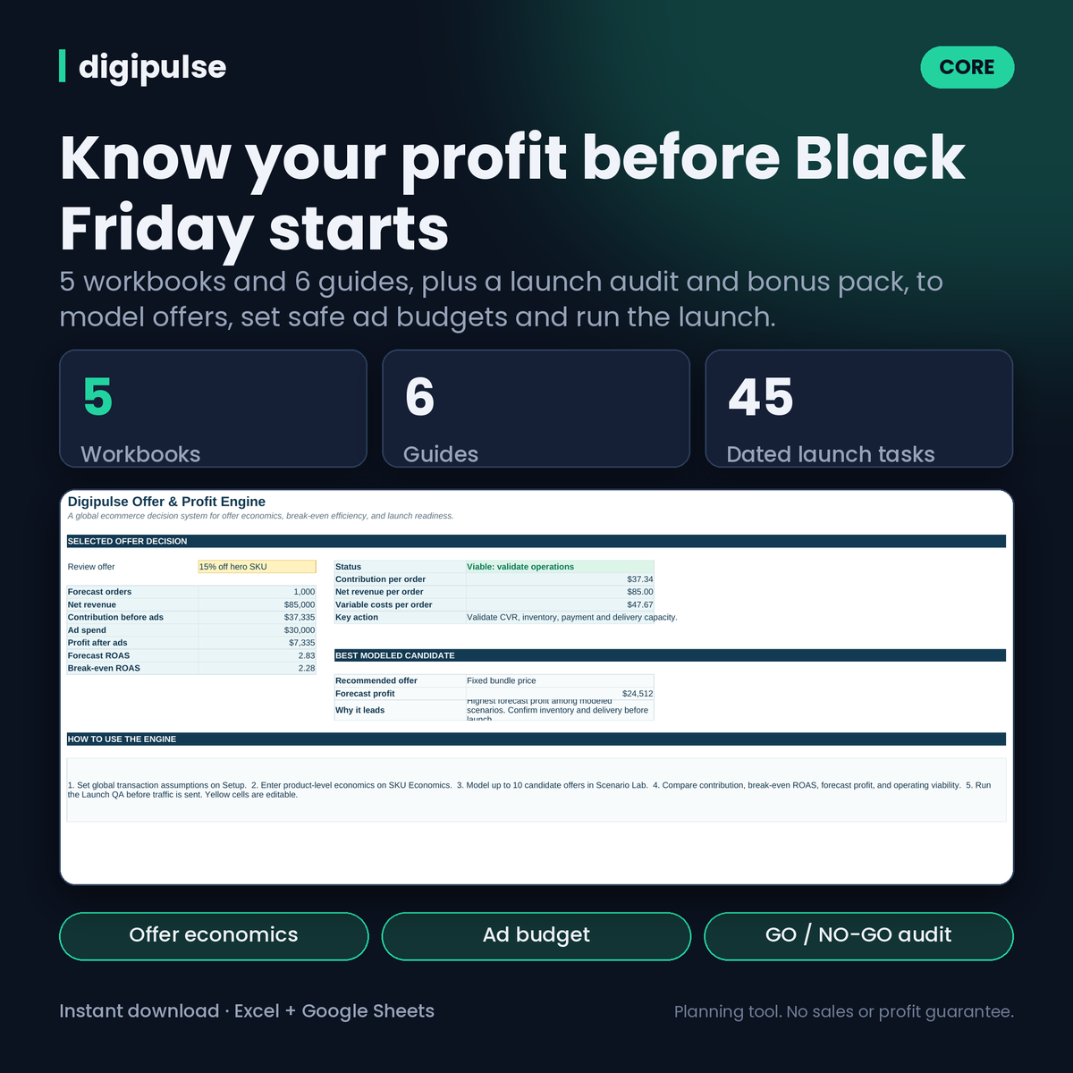 Sistema de Lucro para Black Friday e Cyber Monday: Pacote Principal (5 Planilhas, 6 Guias, Bônus)